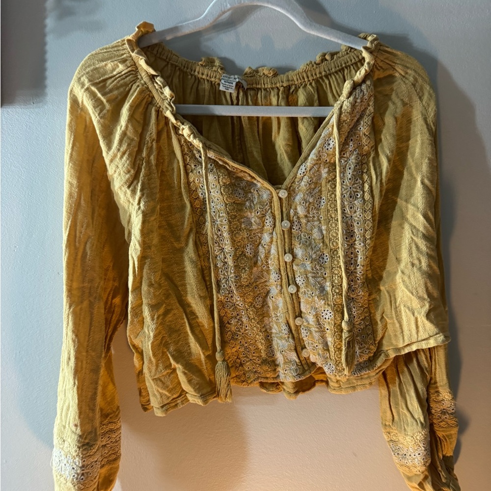 American Eagle Outfitters Mustard Lace Blouse